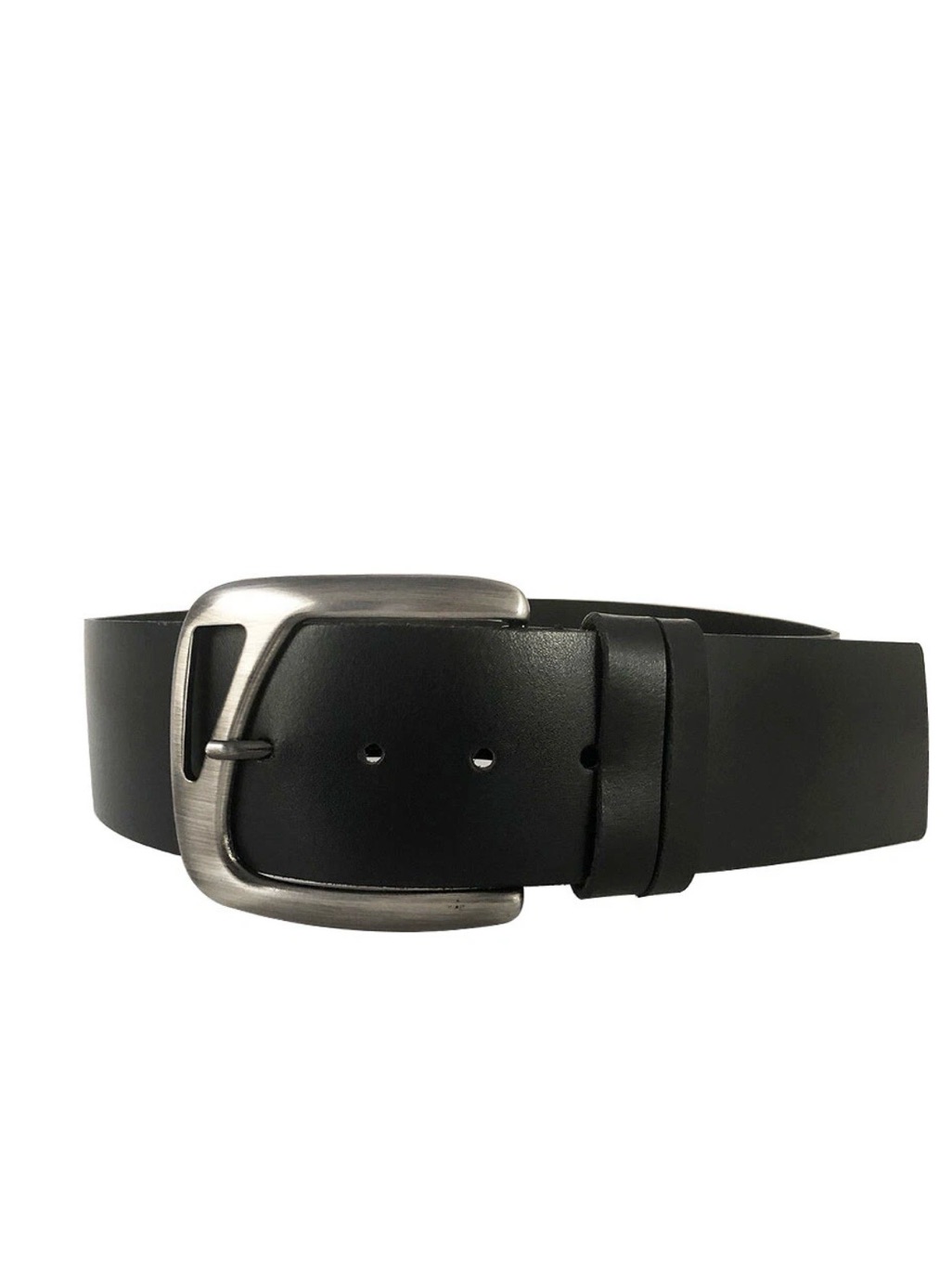 United Colors Of Benetton Classic Black Leather Belt With Brushed Silver Buckle